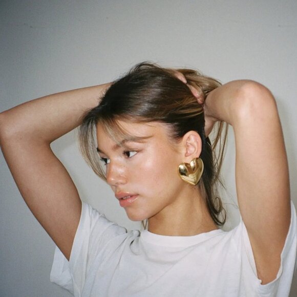 Heaven Mayhem Amour Earrings in Gold New Womens Heart Jewelry Clip Ons - Picture 10 of 11